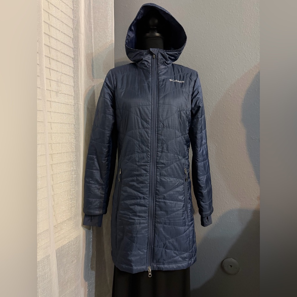 SOLD Columbia Omni-Heat Hooded Knee-Length Puffer Coat – Size S